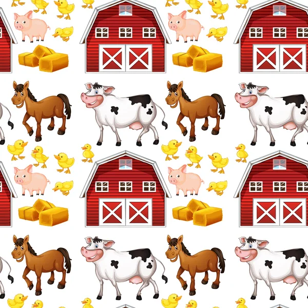 Granero y animales de granja sin fisuras — Vector de stock