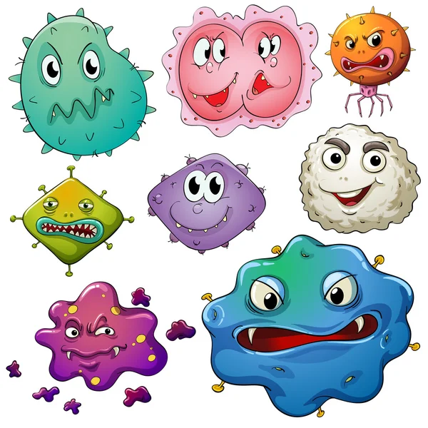 Bacteriën met monster gezicht — Stockvector