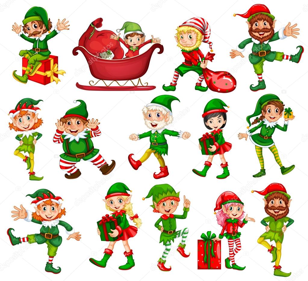 Christmas elf in different positions