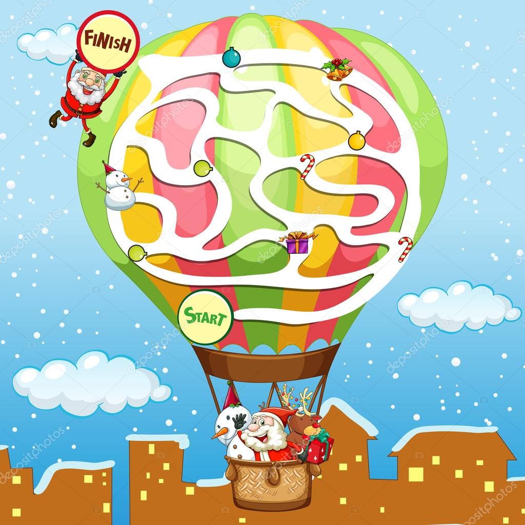Puzzle game template with Santa on balloon