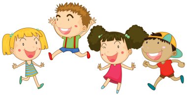 Mutlu yüz ile dört çocuk