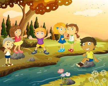 Erkek ve kız nehir kıyısında