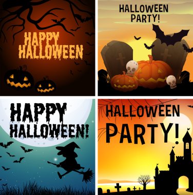 Dört mutlu Cadılar Bayramı afiş tasarımı