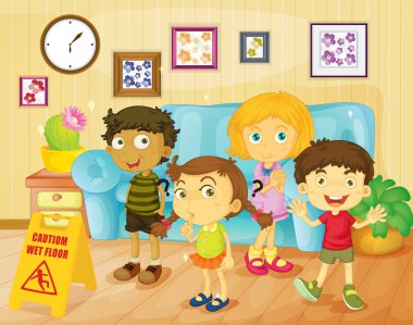 Çocuklar oturma odasında