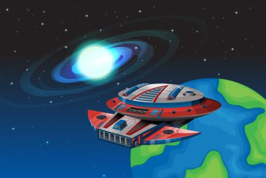 Karanlık uzayda uzay gemisi