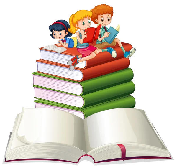 Menino e meninas lendo livros —  Vetores de Stock