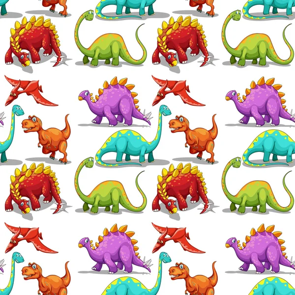 Sömlös olika slags dinosaurier — Stock vektor