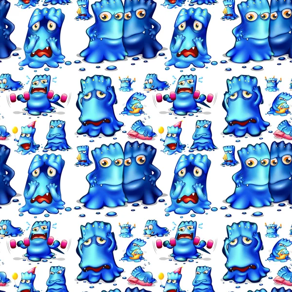 Inconsútil monstruo azul haciendo actividades — Archivo Imágenes Vectoriales