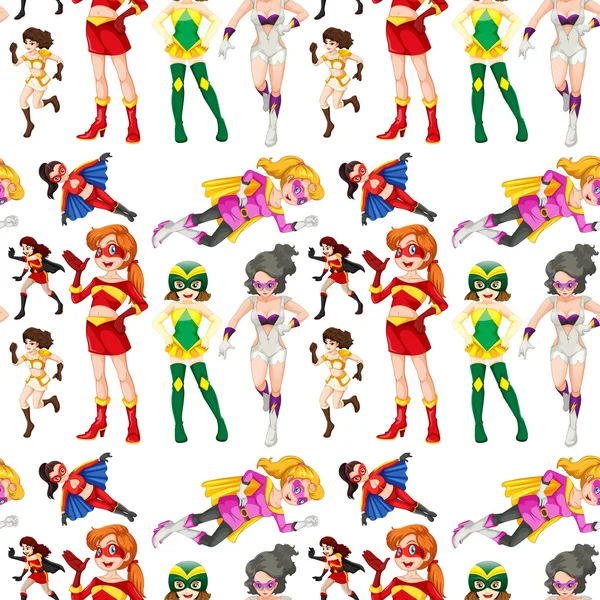 Female heroes in different costumes — Stock Vector