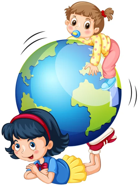 Girls playing with the globe — Stock Vector