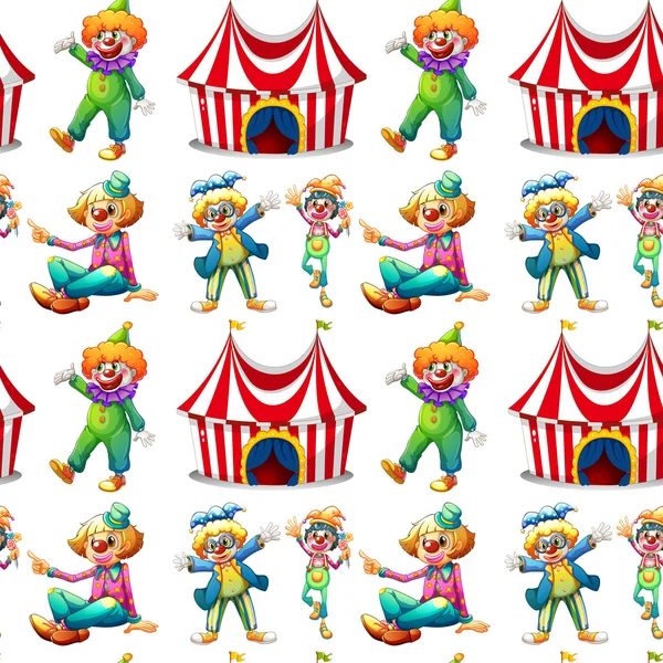 Naadloze clowns en circustent — Stockvector