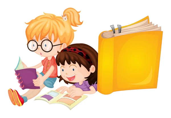 Girls reading books together — Stock Vector