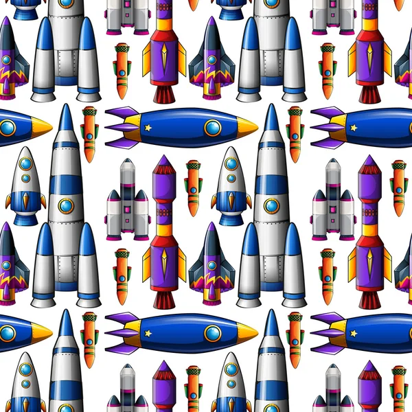 Seamless different design of rocket ships — Stock Vector