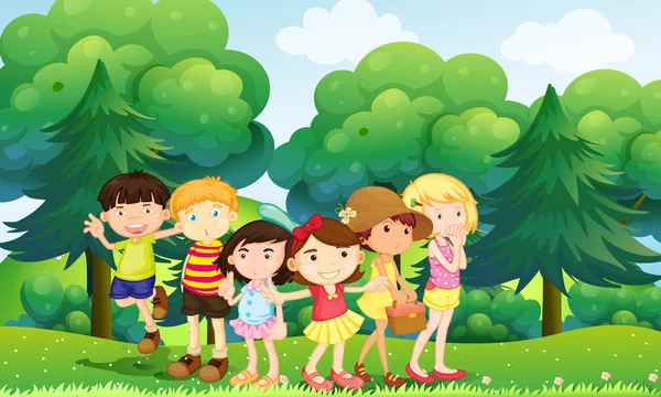 Τα παιδιά στέκονται στο πάρκο — Διανυσματικό Αρχείο