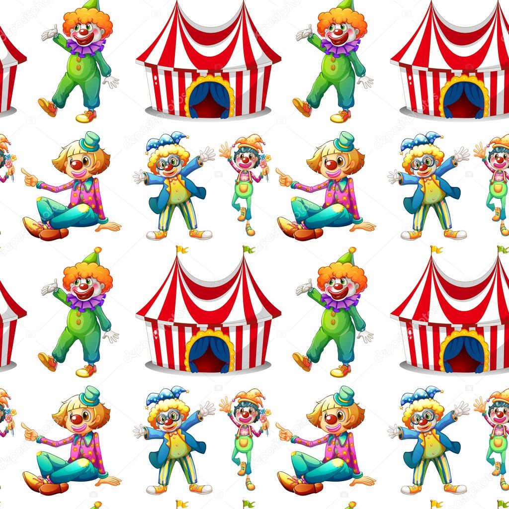 Seamless clowns and circus tent