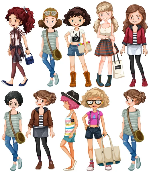 Girls in different clothings — Stock Vector