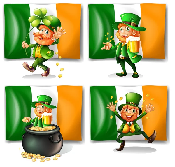 St Patrick day theme with elf and flag — Stock Vector