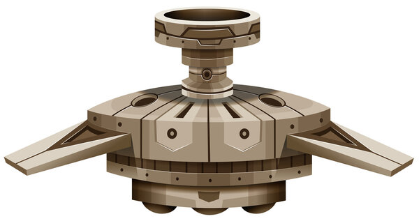 Круглый космический корабль с крыльями
