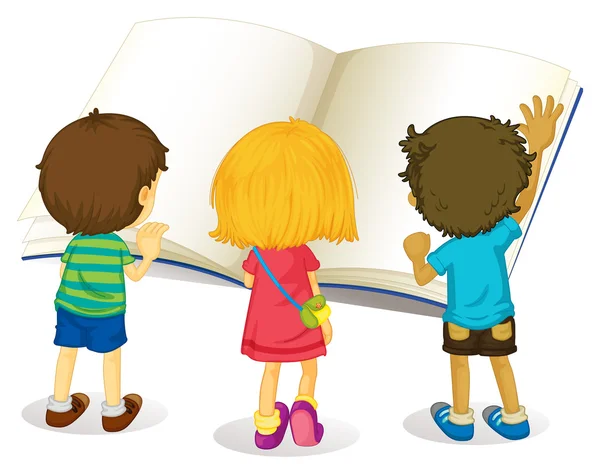 Kinder lesen aus großem Buch — Stockvektor