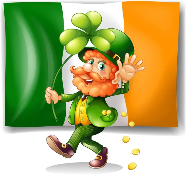 Leprechaun e bandeira irlandesa — Vetor de Stock