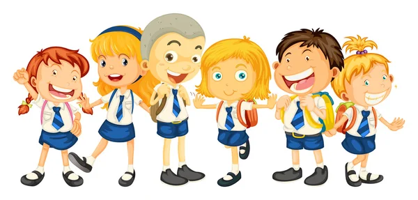 Jungen und Mädchen in Schuluniform — Stockvektor