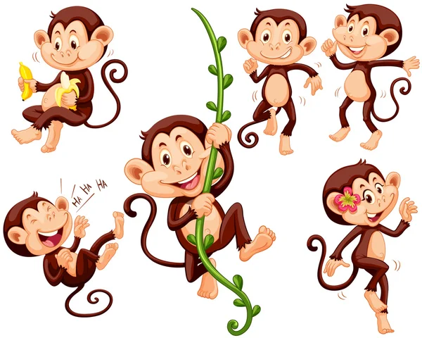 Little monkeys doing different things — Stock Vector