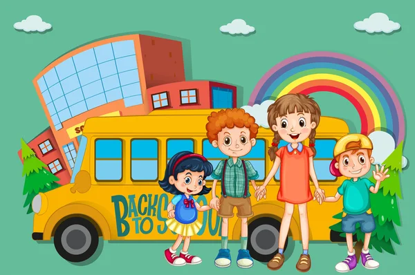Children and school bus — Stock Vector