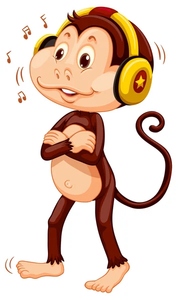 在他头上的耳机的小猴子 — 图库矢量图片
