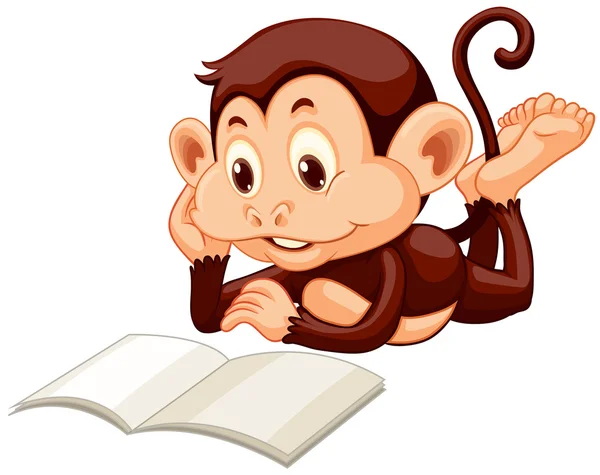 Little monkey reading a book — Stock Vector