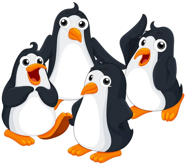 Quatro pinguins com cara feliz — Vetor de Stock