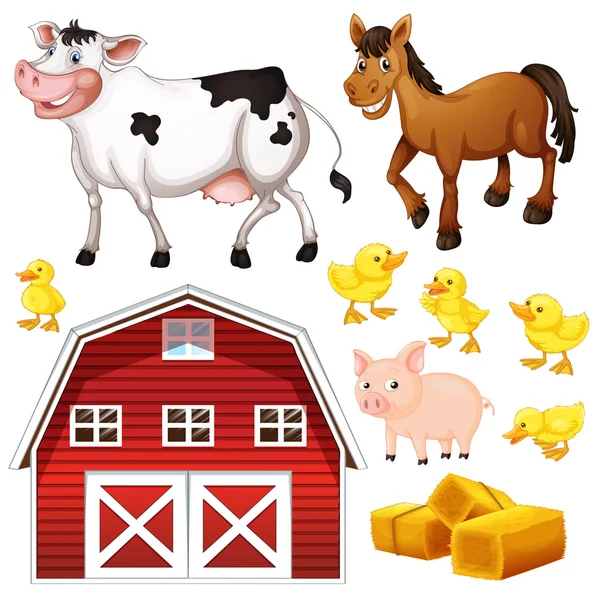 Farm animals and barn — Stock Vector