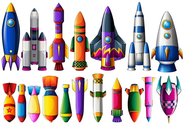 Different kind of rocket ships and bombs — Stock Vector