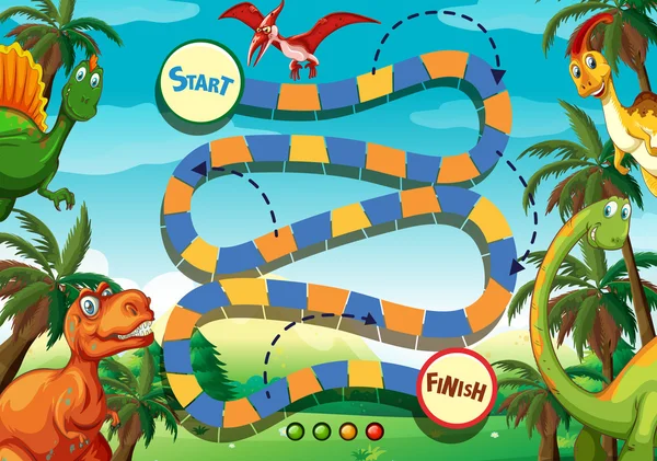 Brädspel-mall med många dinosaurier — Stock vektor