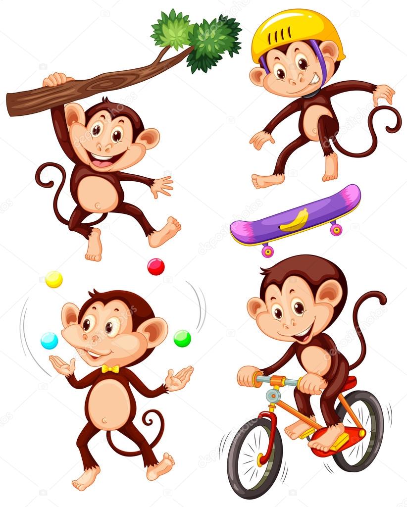 Little monkeys doing different actions