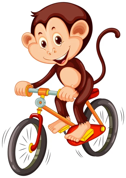 Pequeño mono montando en bicicleta — Vector de stock