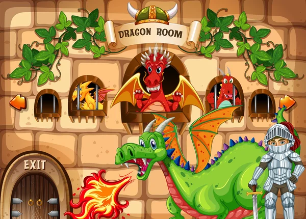 Spel mall med dragon och riddare — Stock vektor