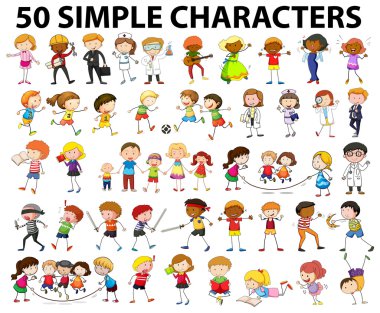 Karakterler erkek ve kadın şeyler yapıyor