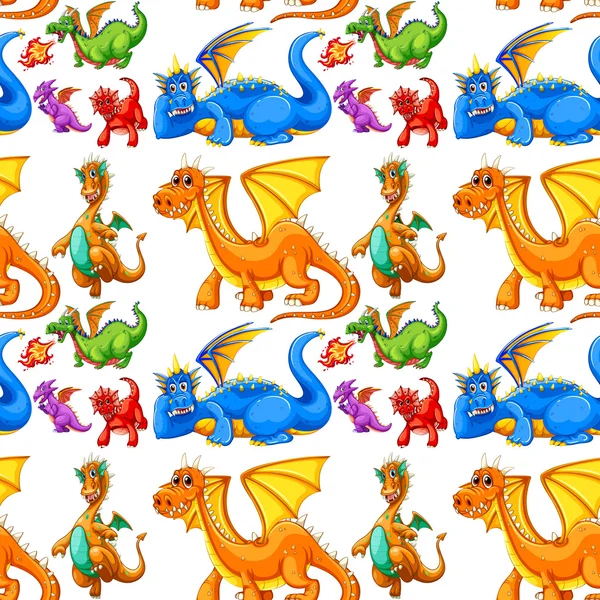 Sans couture différents types de dragons — Image vectorielle