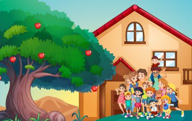 Evin önünde aile üyeleri