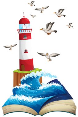 Deniz feneri ve denizde martılar