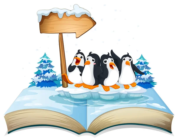 Fyra pingviner står på isen — Stock vektor