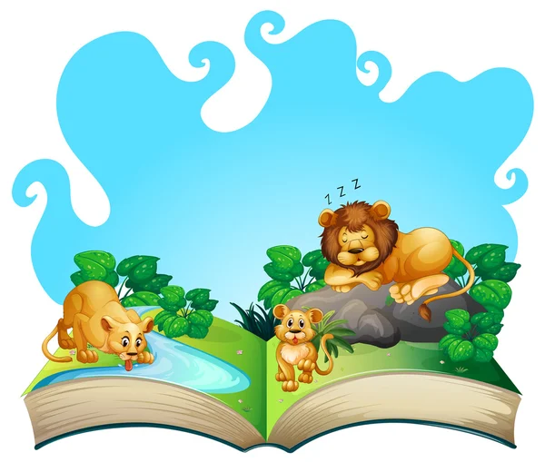 Lion family by the river — Stock Vector