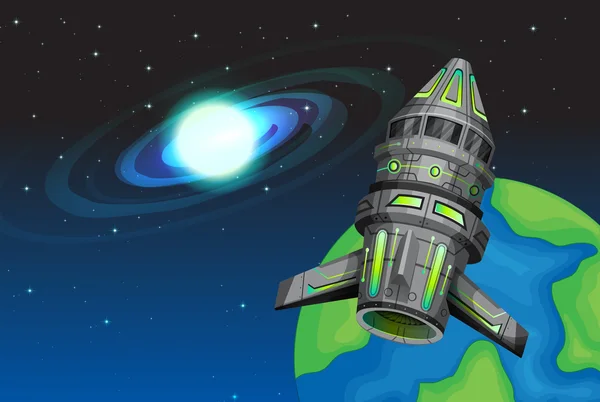 Rocketship repül a térben — Stock Vector