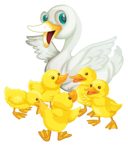 Mother duck and five ducklings — Stock Vector