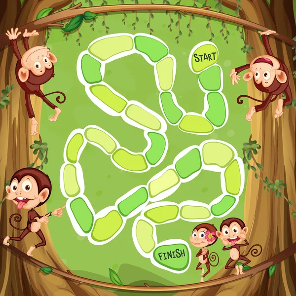 A majmok a fán játék sablon — Stock Vector