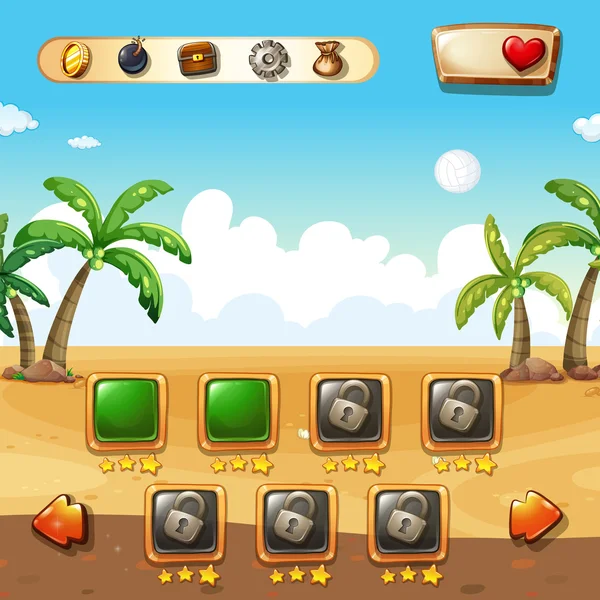 Spel sjabloon met beach achtergrond — Stockvector