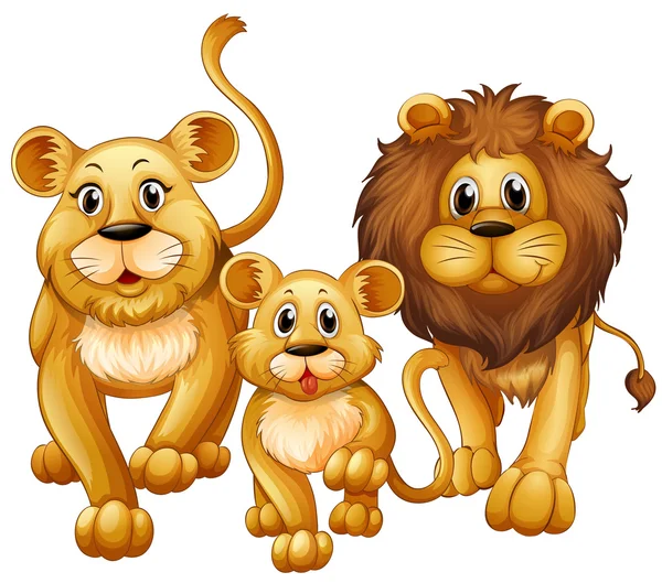 Λιοντάρι σε οικογένεια με χαριτωμένο cub — Διανυσματικό Αρχείο
