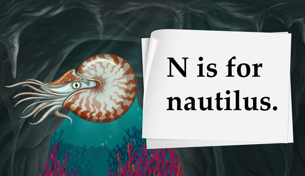 La letra N es para nautilus — Vector de stock