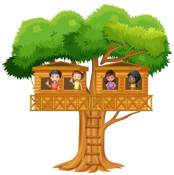 Crianças brincando na casa da árvore — Vetor de Stock