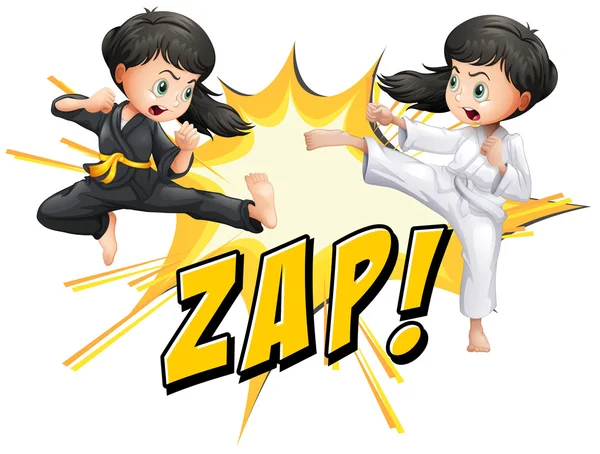 Dos chicas haciendo artes marciales — Vector de stock